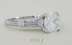 Antique 1.87 ct Platinum Old European & Baguette Cut Diamond Engagement Ring GIA