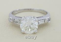 Antique 1.87 ct Platinum Old European & Baguette Cut Diamond Engagement Ring GIA