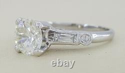 Antique 1.87 ct Platinum Old European & Baguette Cut Diamond Engagement Ring GIA