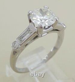 Antique 1.87 ct Platinum Old European & Baguette Cut Diamond Engagement Ring GIA