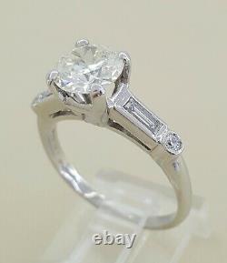 Antique 1.87 ct Platinum Old European & Baguette Cut Diamond Engagement Ring GIA