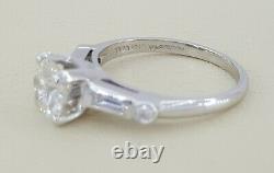 Antique 1.87 ct Platinum Old European & Baguette Cut Diamond Engagement Ring GIA