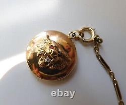 Antique 14K Gold Lion Pendant With Old Mine Cut Diamond Mouth & Ruby Eyes