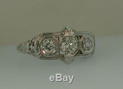 Antique 14K Old Mine Cut Diamond Art Deco Ring-1.02ctw