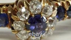 Antique 14k Gold Untreated Sapphires & Old Mine Cut Diamonds Gia Cert Bangle