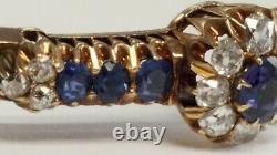 Antique 14k Gold Untreated Sapphires & Old Mine Cut Diamonds Gia Cert Bangle