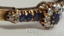 Antique 14k Gold Untreated Sapphires & Old Mine Cut Diamonds Gia Cert Bangle