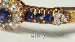 Antique 14k Gold Untreated Sapphires & Old Mine Cut Diamonds Gia Cert Bangle