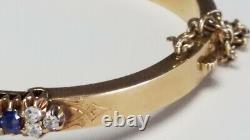 Antique 14k Gold Untreated Sapphires & Old Mine Cut Diamonds Gia Cert Bangle