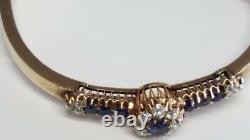 Antique 14k Gold Untreated Sapphires & Old Mine Cut Diamonds Gia Cert Bangle