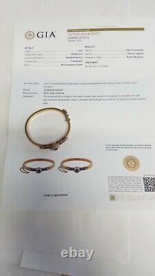 Antique 14k Gold Untreated Sapphires & Old Mine Cut Diamonds Gia Cert Bangle