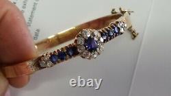 Antique 14k Gold Untreated Sapphires & Old Mine Cut Diamonds Gia Cert Bangle