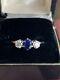 Antique 14k Victorian. 85ct sapphire and. 50ct Old Euro diamond three stone ring