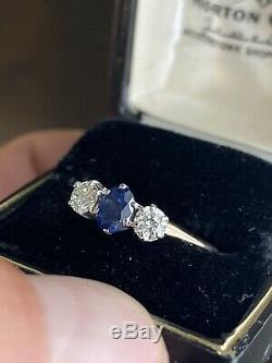 Antique 14k Victorian. 85ct sapphire and. 50ct Old Euro diamond three stone ring