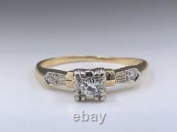 Antique 14k Yellow Gold Round Old European Petite Diamond Engagement Ring sz 5