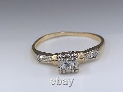 Antique 14k Yellow Gold Round Old European Petite Diamond Engagement Ring sz 5