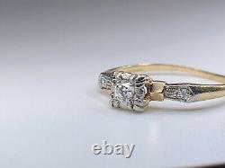 Antique 14k Yellow Gold Round Old European Petite Diamond Engagement Ring sz 5