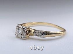 Antique 14k Yellow Gold Round Old European Petite Diamond Engagement Ring sz 5