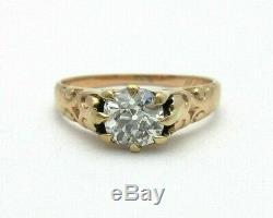 Antique 1890 Victorian Old Mine Cut Diamond Carved Engagement Ring 14k Sz 6.5