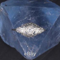 Antique 18k White Gold Ornate Old European Cut Diamond Ring