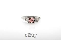 Antique 1920s 1.35ct Genuine PINK Old Mine Cut Diamond Platinum Wedding Ring
