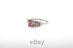 Antique 1920s 1.35ct Genuine PINK Old Mine Cut Diamond Platinum Wedding Ring