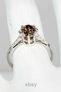 Antique 1920s $10K 1.89ct Old Euro Natural Champagne Diamond 18k White Gold Ring