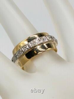 Antique 1920s 10mm 18k Yellow Gold Platinum. 75ct Old Euro Diamond Band Ring 8g