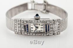 Antique 1920s $12,000 4ct Old Cut VS Diamond Blue Sapphire Platinum Ladies Watch