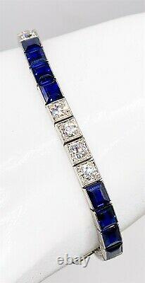 Antique 1920s $15,000 20ct Blue Sapphire VS H Old Euro Diamond Platinum Bracelet