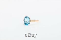 Antique 1920s $3000 5ct Old Mine Cut Natural Blue Zircon 10k Yellow Gold Ring
