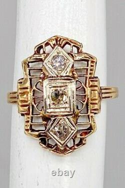 Antique 1920s. 33ct Old Mine Cut Diamond 14k Yellow Gold Filigree Ring