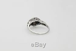 Antique 1920s. 50ct Old Euro Diamond MOON CUT Sapphire 18k Gold Filigree Ring