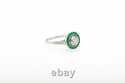 Antique 1920s $7000 2ct VS Old Euro Diamond Emerald Platinum Filigree Ring