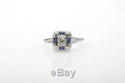 Antique 1920s. 75ct Old Euro French Cut Blue Sapphire 18k Gold Filigree Ring