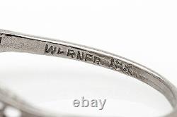 Antique 1920s Signed Warner 1.72ct Old Euro Diamond 18k White Gold Filigree Ring