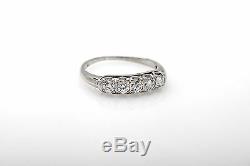 Antique 1930s 1ct Old Euro 5 Stone Diamond 14k White Gold Wedding Band Ring