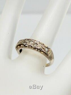 Antique 1930s ART DECO 5 Old Mine Cut Diamond 14k Yellow Gold Wedding Band Ring