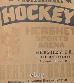 Antique 1962 Hershey Bears AHL Hockey Schedule Broadside Early Old Vintage 1960s