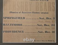 Antique 1962 Hershey Bears AHL Hockey Schedule Broadside Early Old Vintage 1960s