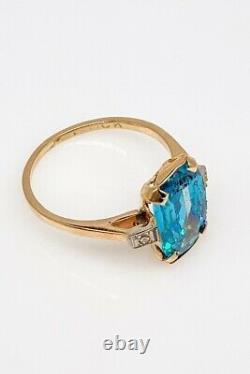 Antique $3400 1940s 5ct Old CUT Natural Blue Zircon Diamond 10k Yellow Gold Ring