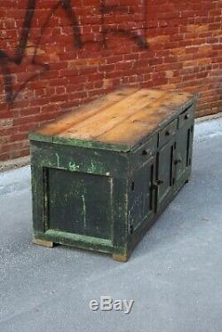 Antique 5ft Country Store Counter Table Green Workbench Vintage Old Paint Desk
