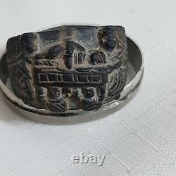 Antique Ancient Old Genuine handmade ring story inlaid Alabaster stone