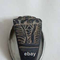 Antique Ancient Old Genuine handmade ring story inlaid Alabaster stone