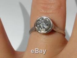 Antique Art Deco 0.52ct Old European Cut Diamond Platinum Engagement Ring Size 6