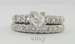 Antique Art Deco 0.62 ct Old European Diamond Palladium Engagement Ring Set