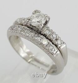 Antique Art Deco 0.62 ct Old European Diamond Palladium Engagement Ring Set