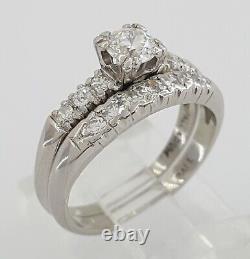 Antique Art Deco 0.62 ct Old European Diamond Palladium Engagement Ring Set