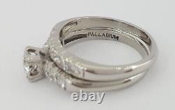 Antique Art Deco 0.62 ct Old European Diamond Palladium Engagement Ring Set