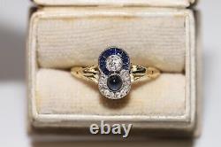 Antique Art Deco 18k Gold Natural Old Cut Diamond And Sapphire Ring